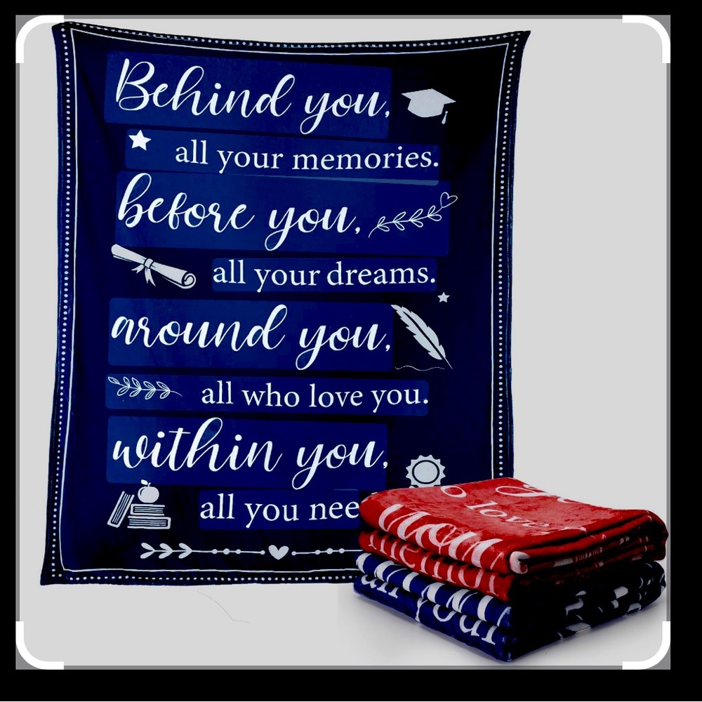 Brand new 2 Pack Graduation Blanket, Blue and red wine colored.